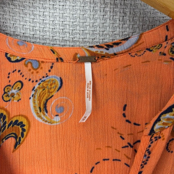 Free People Orange Just The Two Of Us Paisley Printed Tunic Dress Boho Fairy Med - Picture 3 of 9